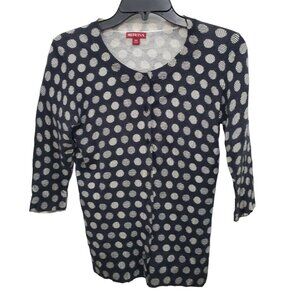 Merona Women's Y2K Black White Polka Dot Soft Knit 3/4 Button‎ Up Cardigan Sz XS